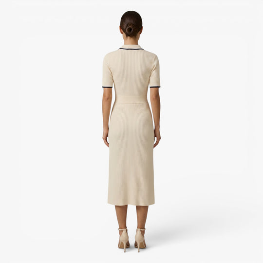 Women's Ribbed Knit Midi Dress with Contrast Trim Details