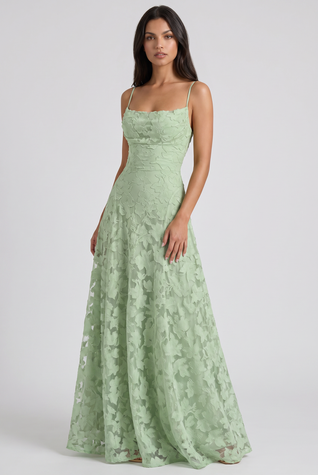 Women's Lace Maxi Dress with Cowl Neck for Evening Occasions
