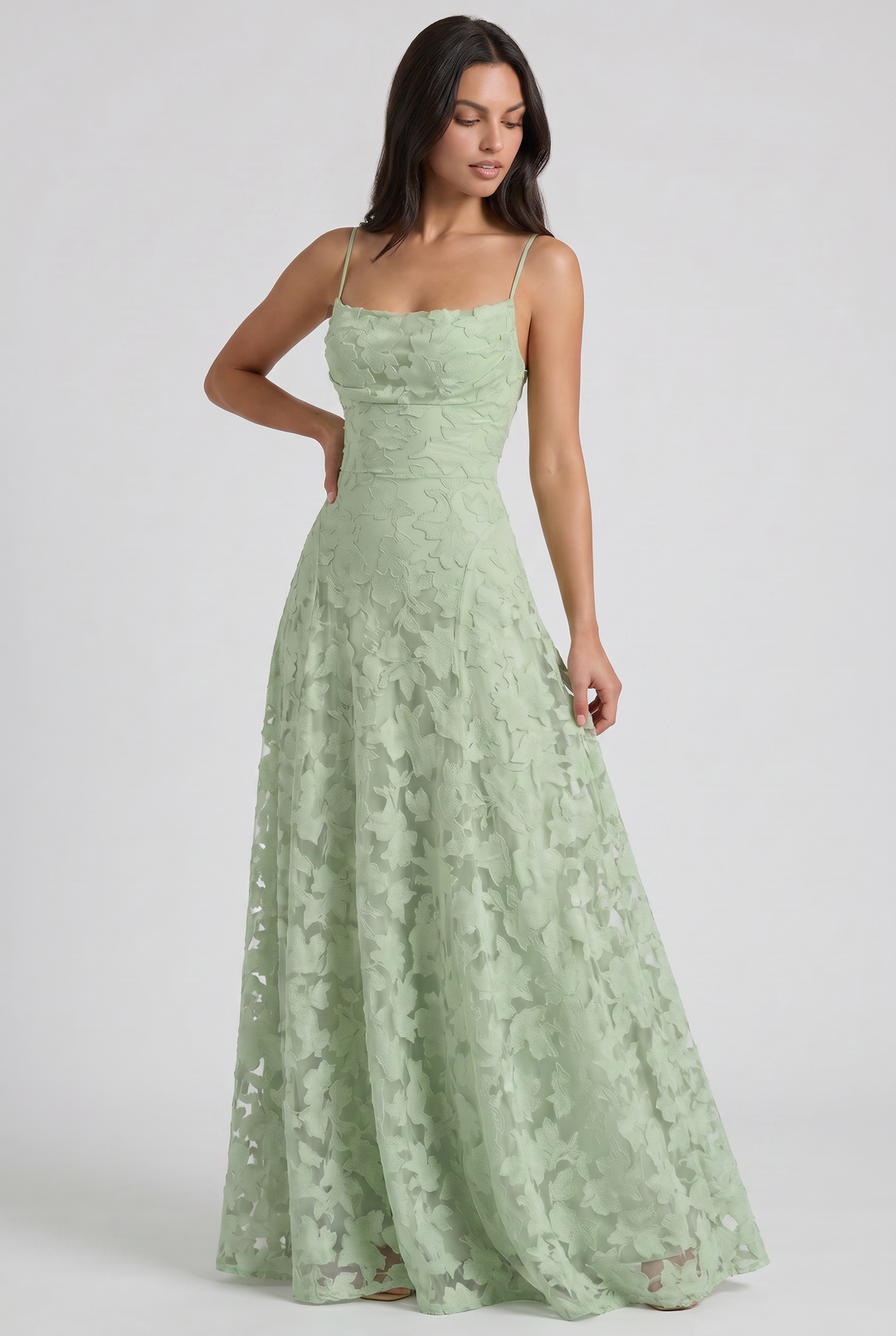 Women's Lace Maxi Dress with Cowl Neck for Evening Occasions
