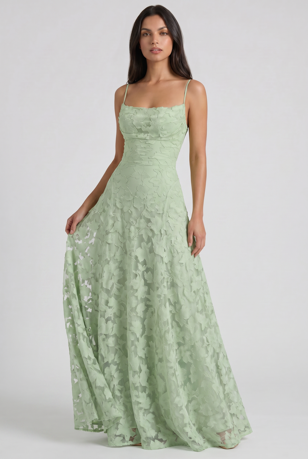 Women's Lace Maxi Dress with Cowl Neck for Evening Occasions