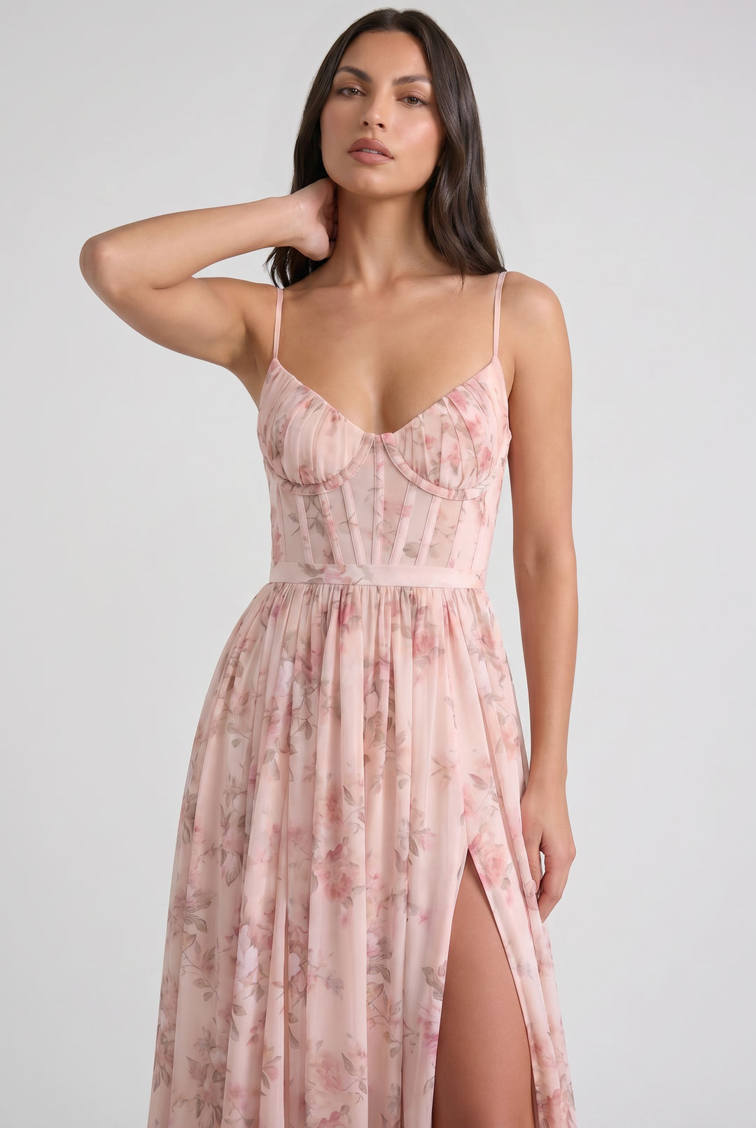 Women's Floral Corset Maxi Dress with Ruffle Hem for Garden Parties