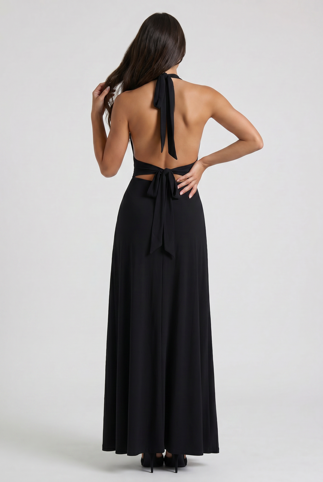 Women's Halter Neck Maxi Dress with High Slit for Evening Occasions