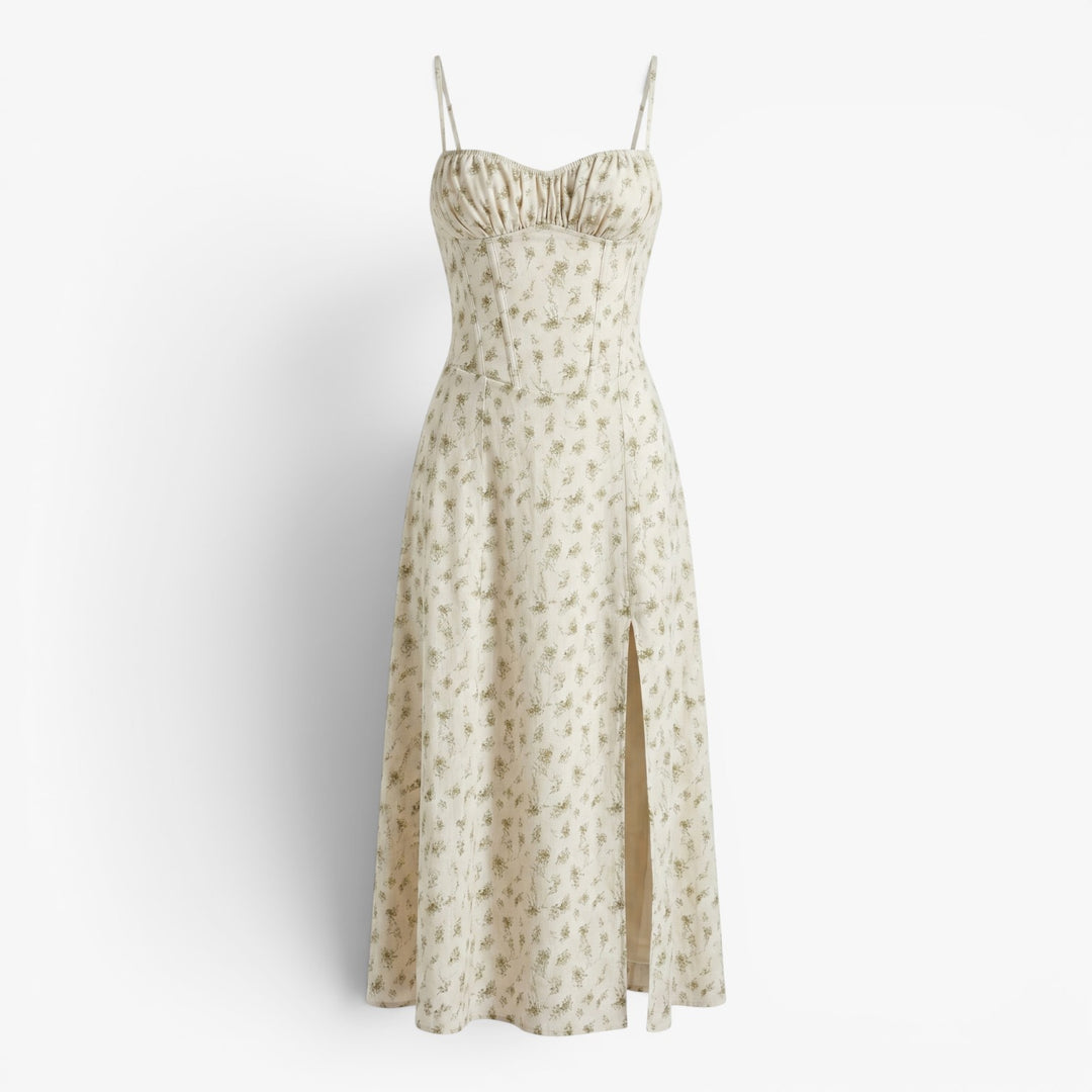 Women's Floral Corset Midi Dress with Side Slit