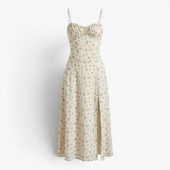 Women's Floral Corset Midi Dress with Side Slit
