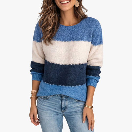 Casual Long Sleeve Striped Knit Sweater for Women