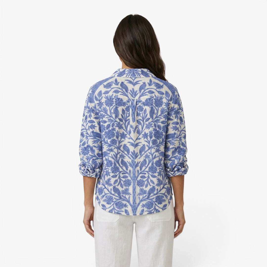 Women's Vintage Botanical Print Button Front Blouse