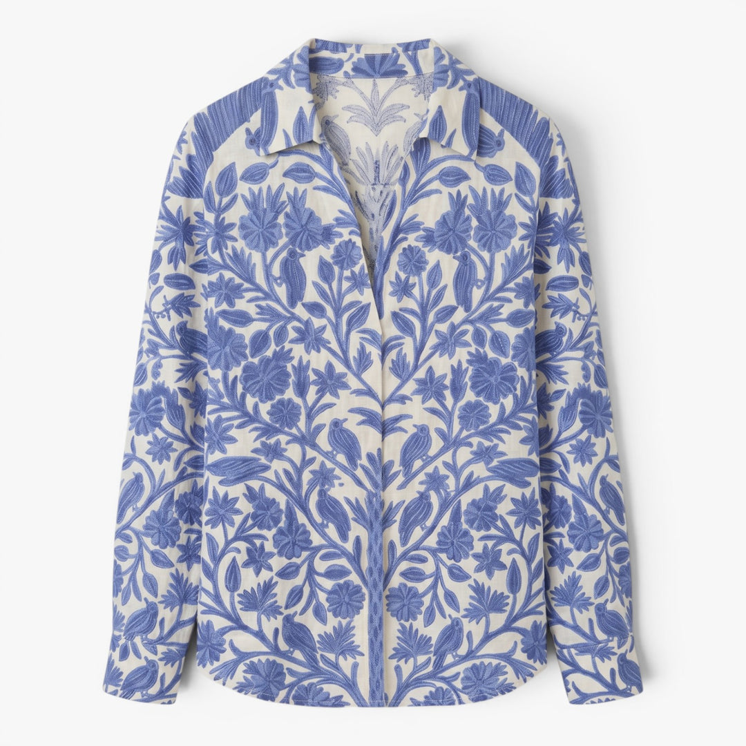 Women's Vintage Botanical Print Button Front Blouse