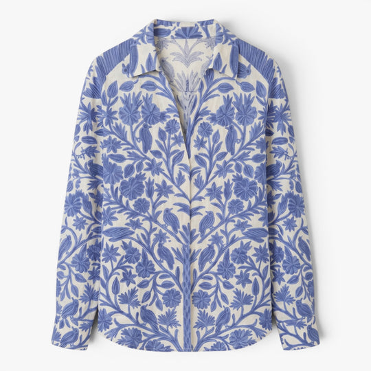 Women's Vintage Botanical Print Button Front Blouse
