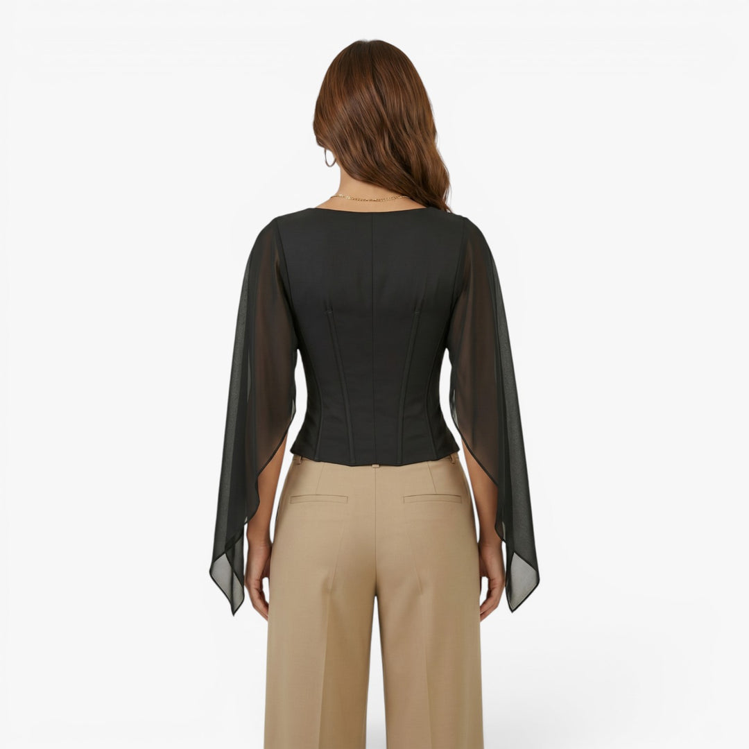Women's Deep V-Neck Chiffon Sleeve Corset Top