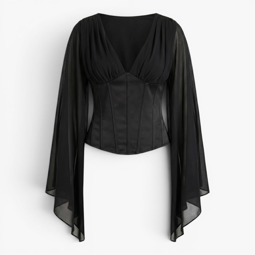 Women's Deep V-Neck Chiffon Sleeve Corset Top