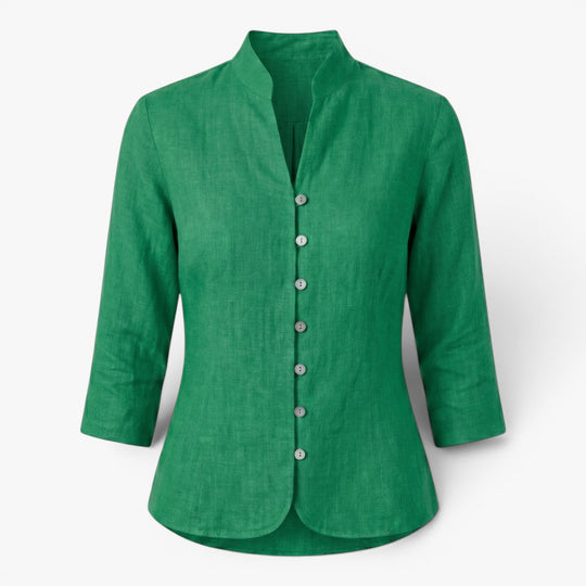 Damen Scharlachrotes Mandarin-Kragen Tailliertes Blusenshirt