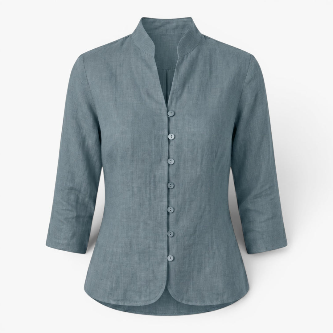 Damen Scharlachrotes Mandarin-Kragen Tailliertes Blusenshirt