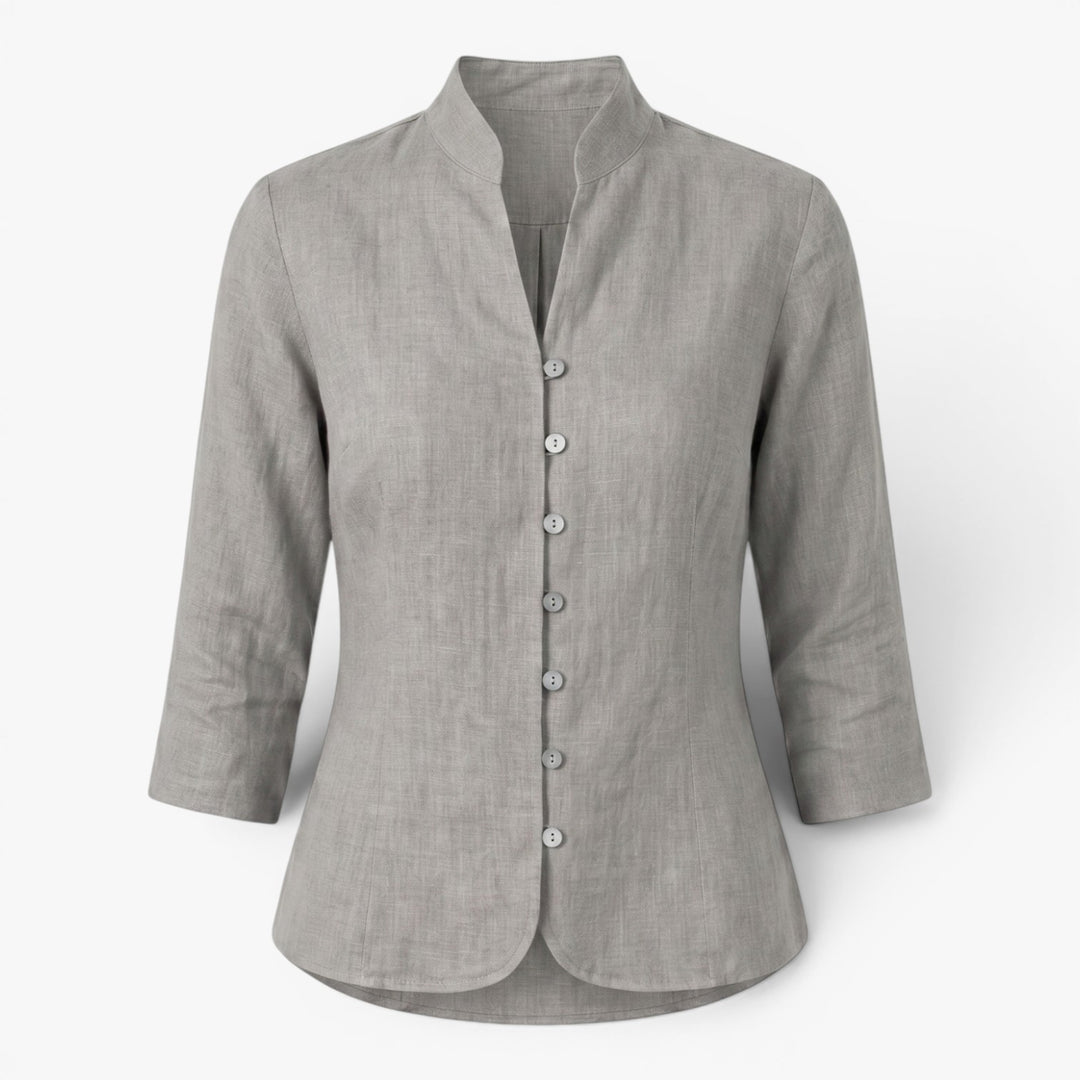 Damen Scharlachrotes Mandarin-Kragen Tailliertes Blusenshirt