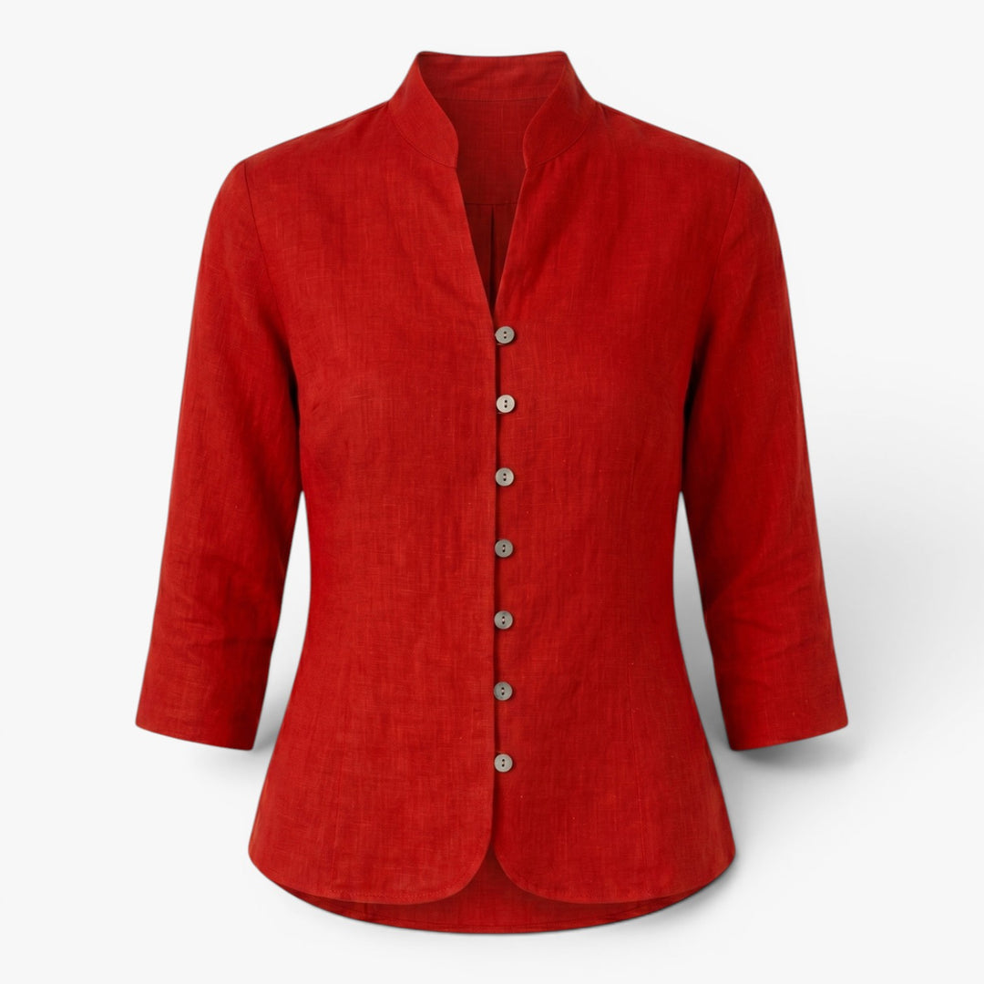 Damen Scharlachrotes Mandarin-Kragen Tailliertes Blusenshirt