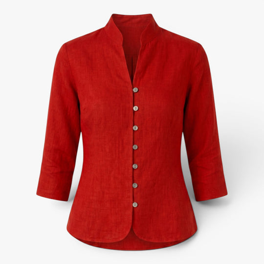 Damen Scharlachrotes Mandarin-Kragen Tailliertes Blusenshirt