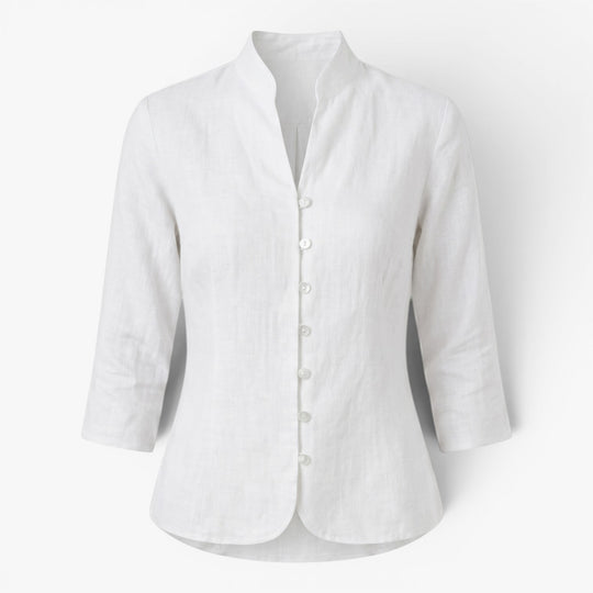 Damen Scharlachrotes Mandarin-Kragen Tailliertes Blusenshirt
