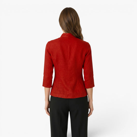 Damen Scharlachrotes Mandarin-Kragen Tailliertes Blusenshirt