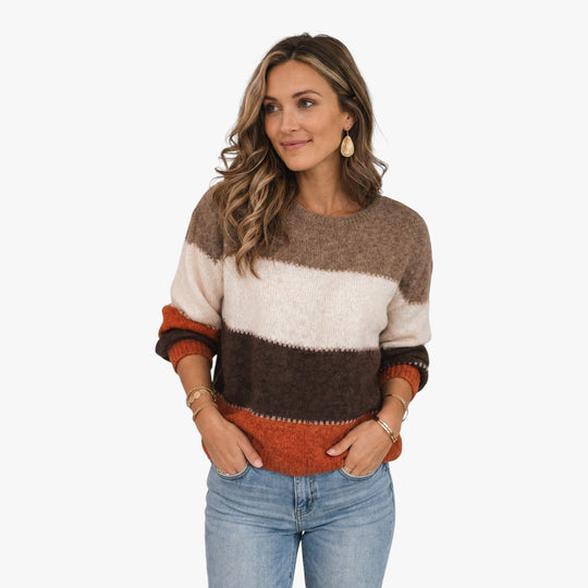 Casual Long Sleeve Striped Knit Sweater for Women