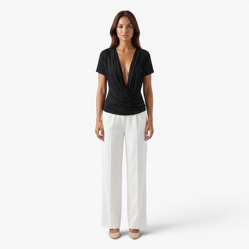 Women's Deep V-Neck Draped Wrap Top