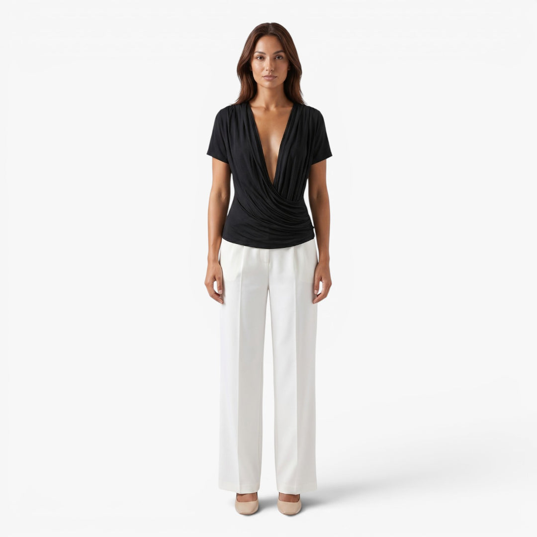 Women's Deep V-Neck Draped Wrap Top