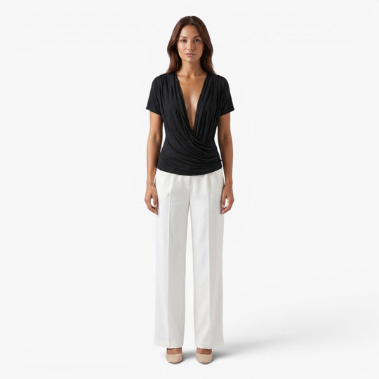 Women's Deep V-Neck Draped Wrap Top