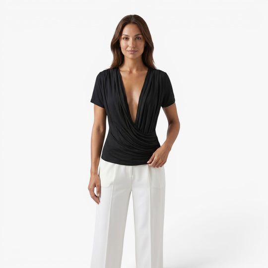 Women's Deep V-Neck Draped Wrap Top
