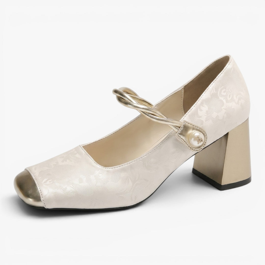 Women's Floral Jacquard Block Heel Mary Jane Pumps