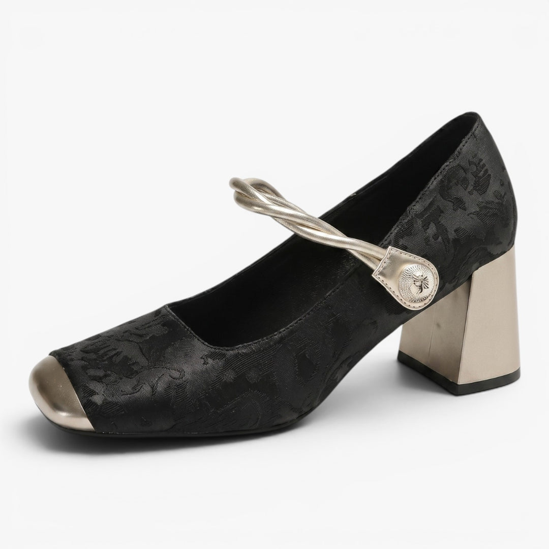 Women's Floral Jacquard Block Heel Mary Jane Pumps