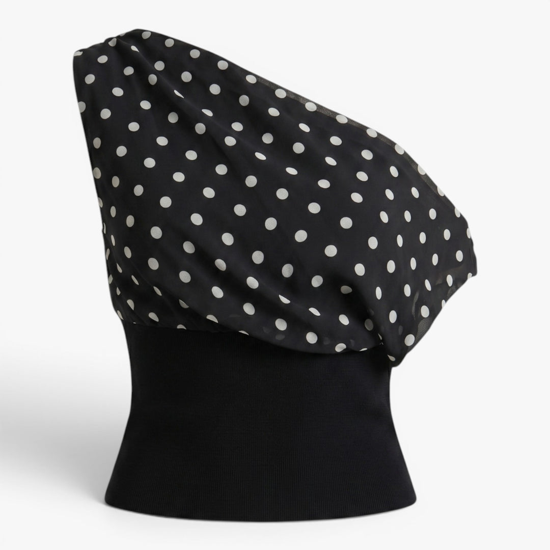 Women's One-Shoulder Polka Dot Draped Top