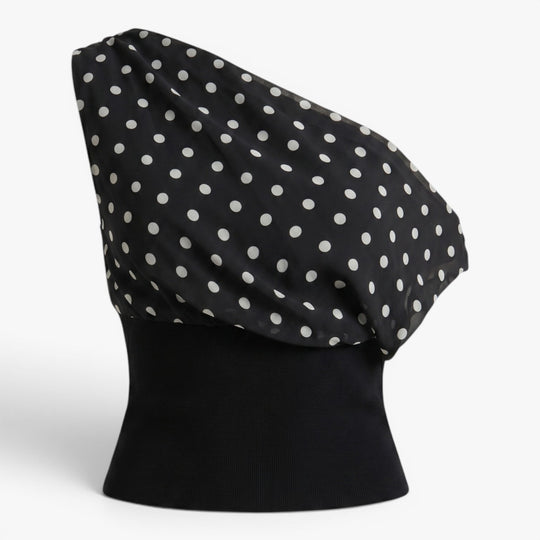 Women's One-Shoulder Polka Dot Draped Top