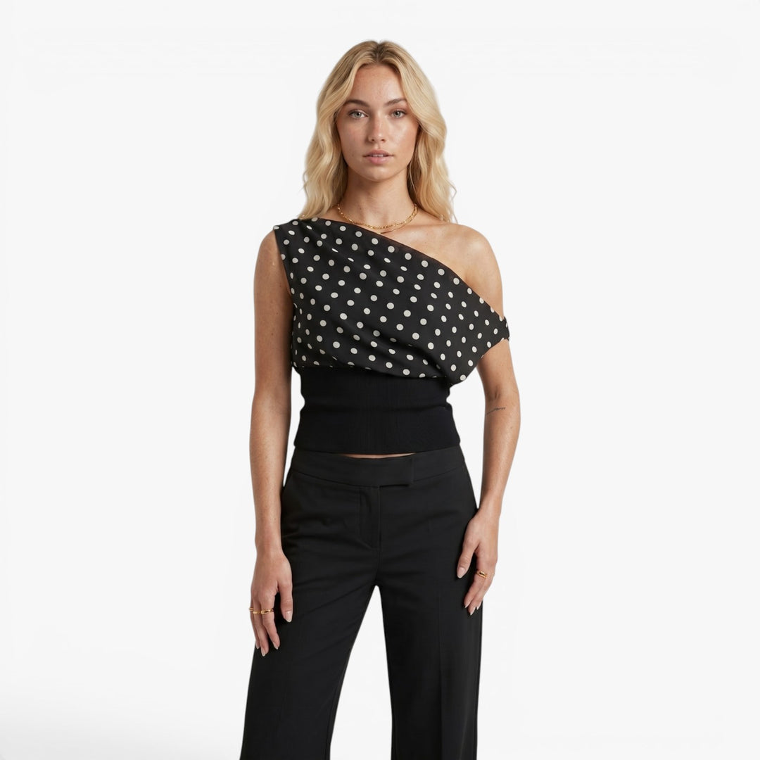 Women's One-Shoulder Polka Dot Draped Top