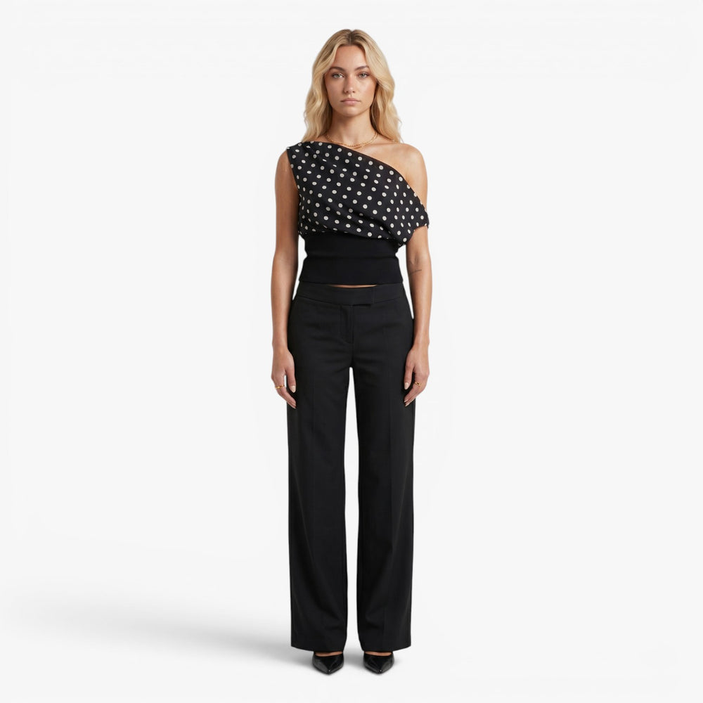 Women's One-Shoulder Polka Dot Draped Top