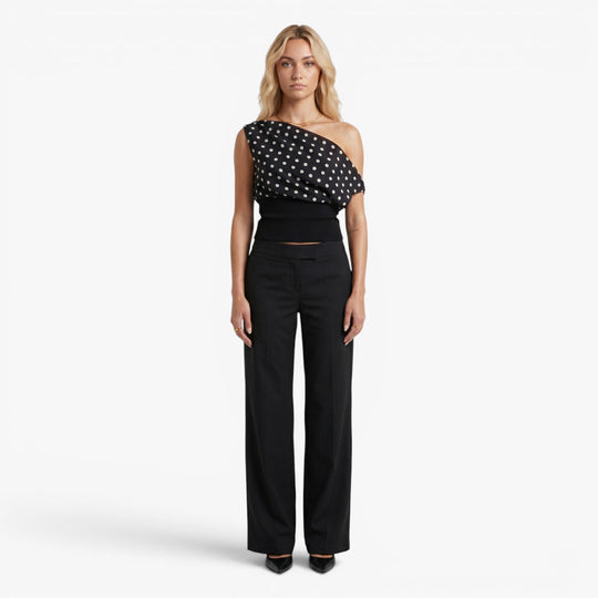 Women's One-Shoulder Polka Dot Draped Top
