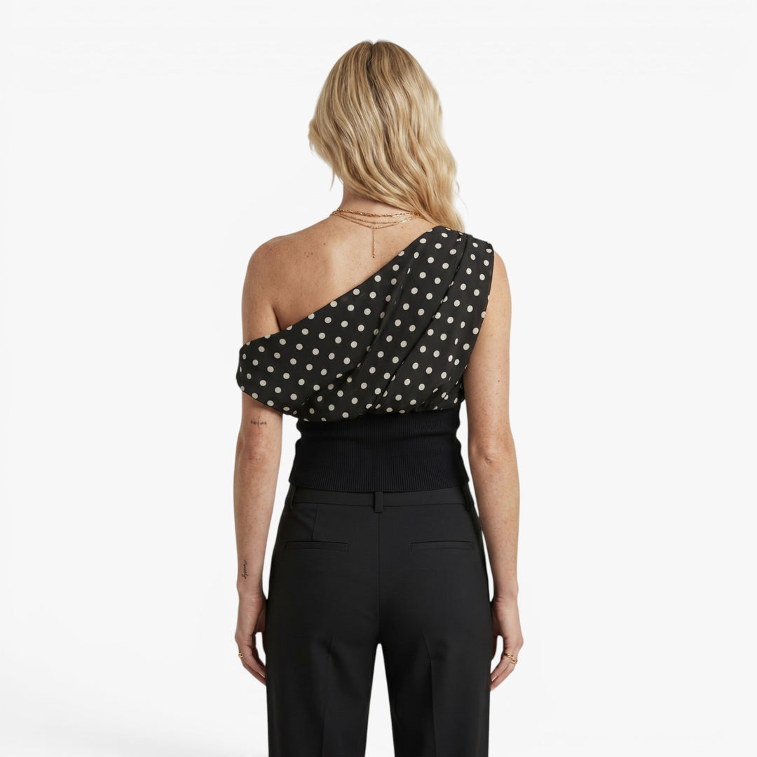 Women's One-Shoulder Polka Dot Draped Top