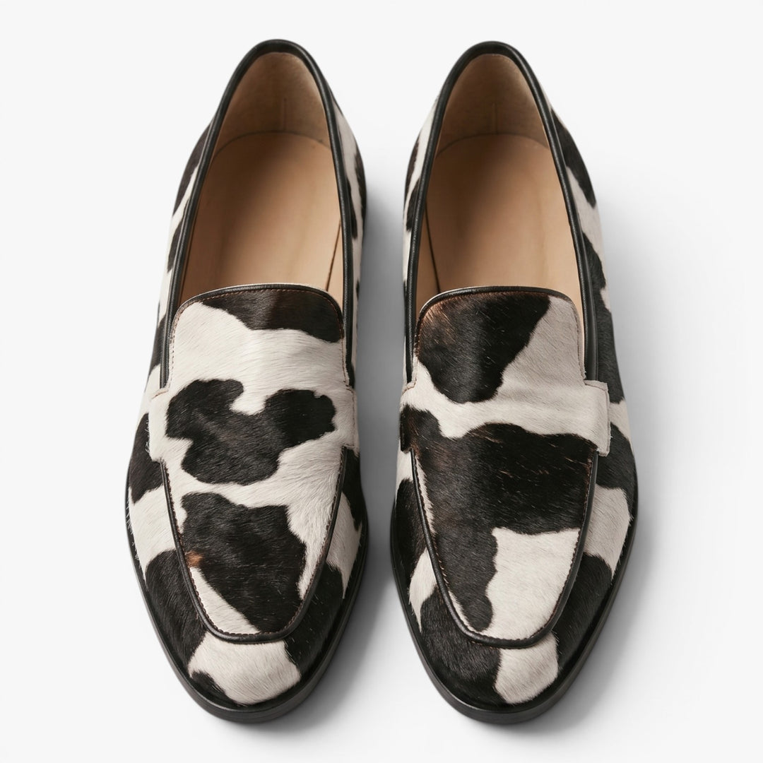 Damen Slipper im Kuhmuster, klassische Penny Loafers