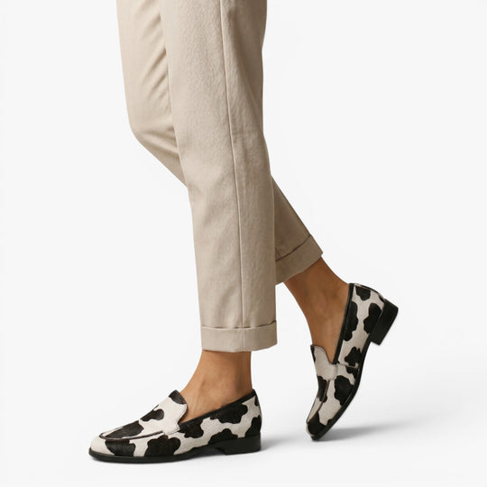 Damen Slipper im Kuhmuster, klassische Penny Loafers