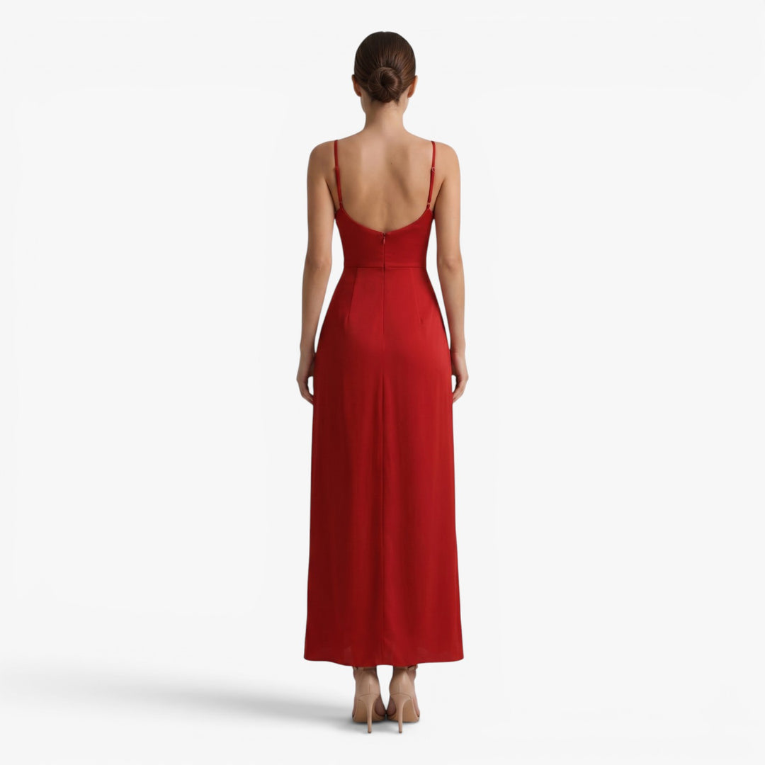 Women's Satin Cowl Neck Maxi Dress with High Slit