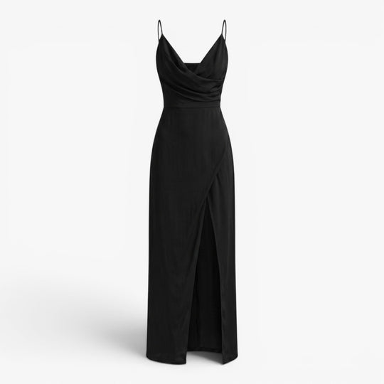 Women's Satin Cowl Neck Maxi Dress with High Slit