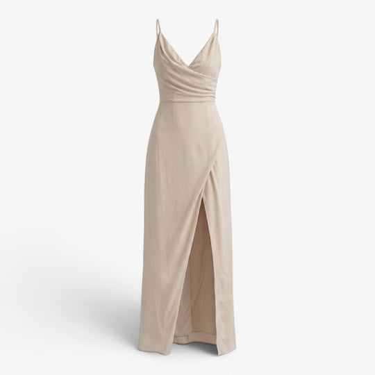Women's Satin Cowl Neck Maxi Dress with High Slit