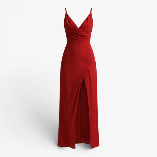 Women's Satin Cowl Neck Maxi Dress with High Slit