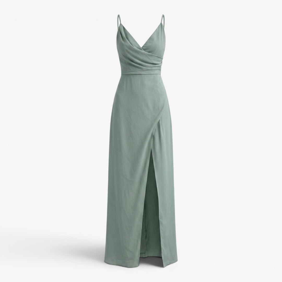 Women's Satin Cowl Neck Maxi Dress with High Slit