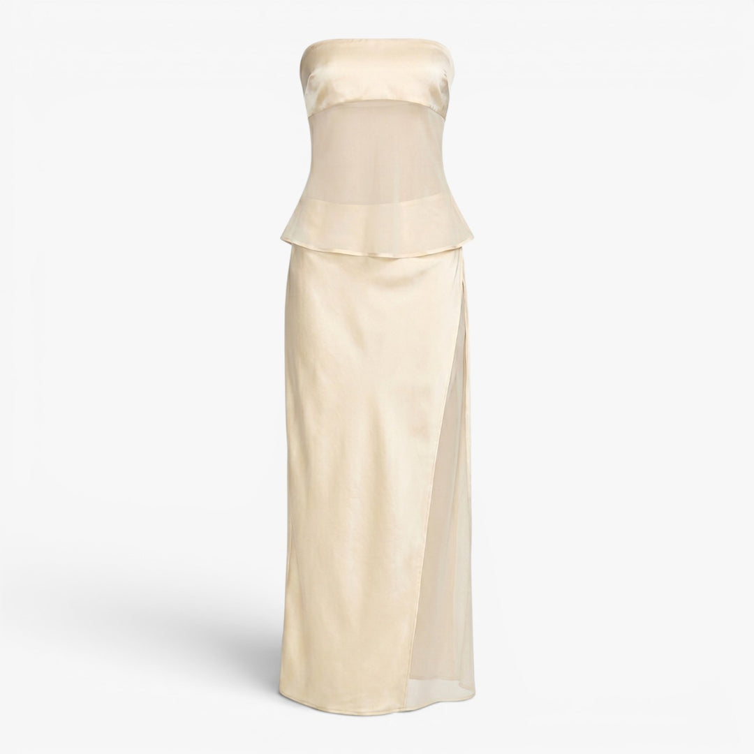 Women's Strapless Sheer Layered Maxi Dress