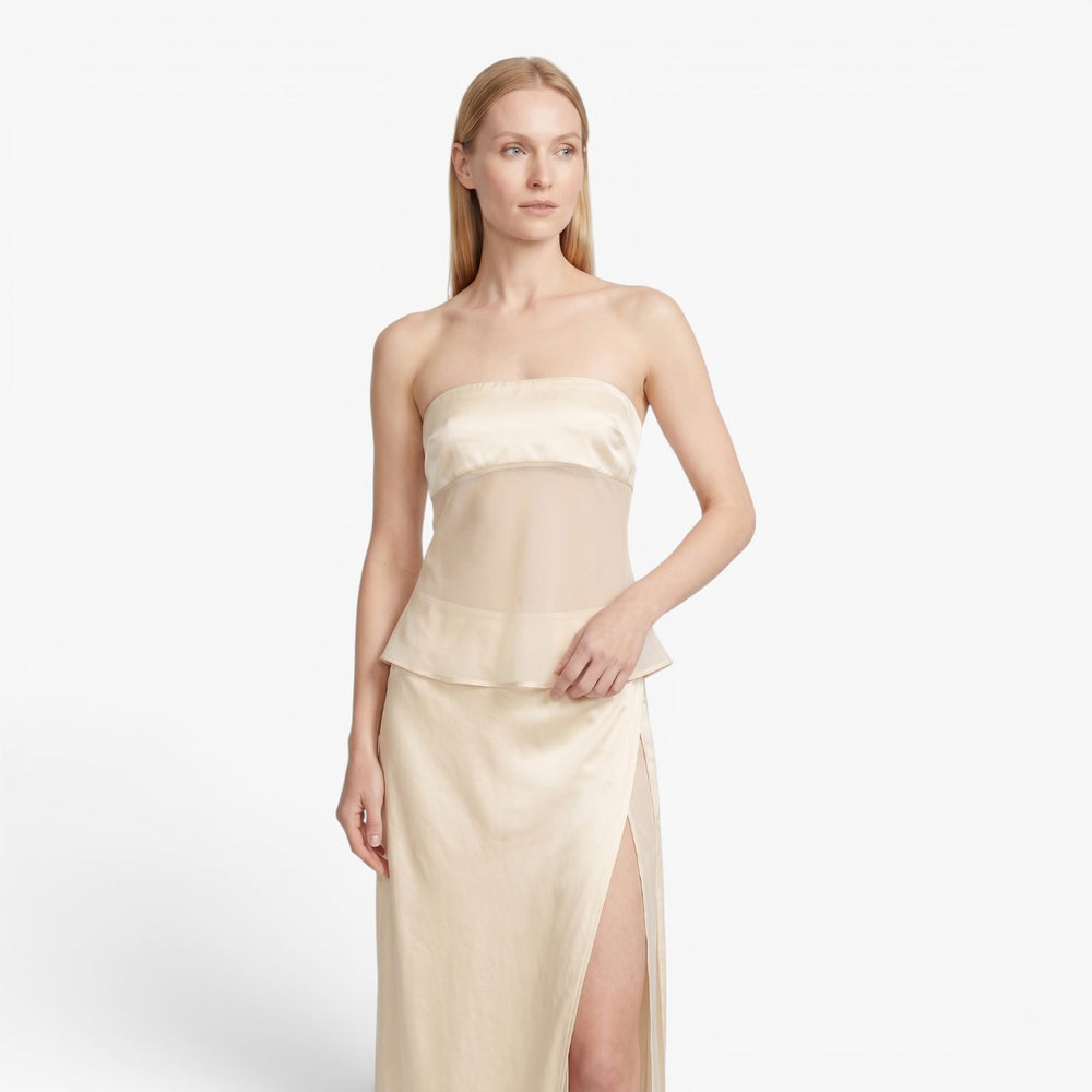 Women's Strapless Sheer Layered Maxi Dress