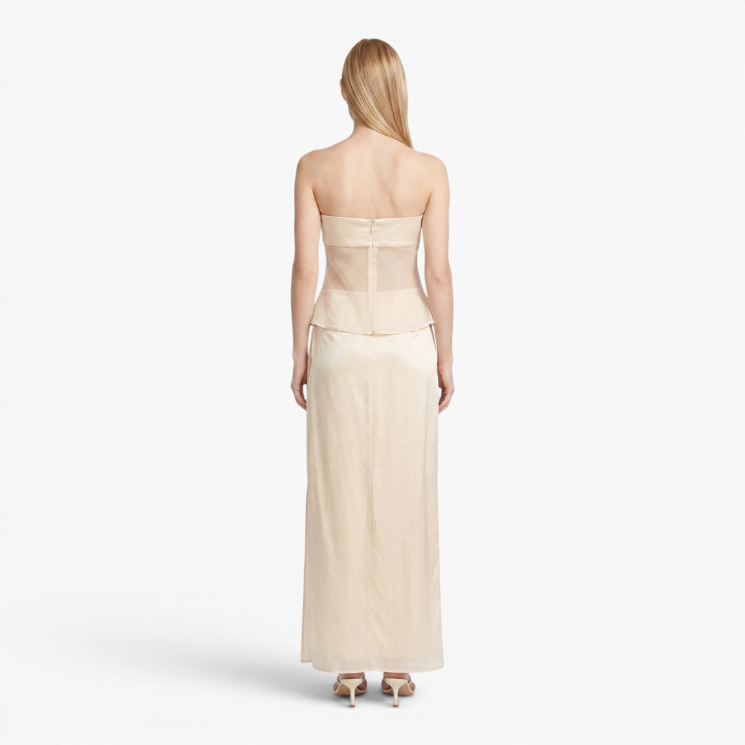 Women's Strapless Sheer Layered Maxi Dress