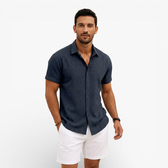 Men's Linen Cotton Blend Short Sleeve Shirt