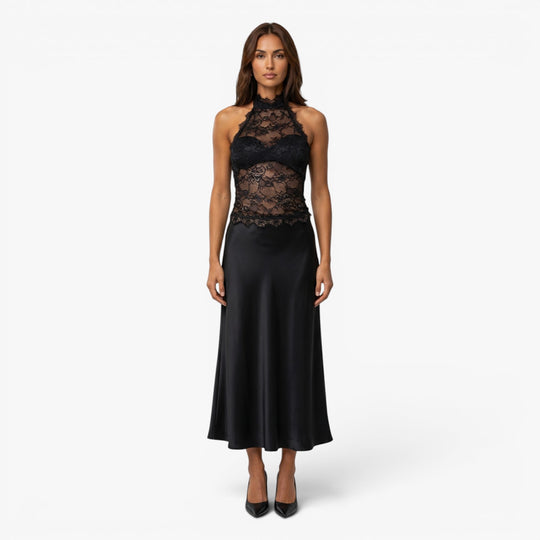 Women's Floral Lace Halter Neck Sheer Top