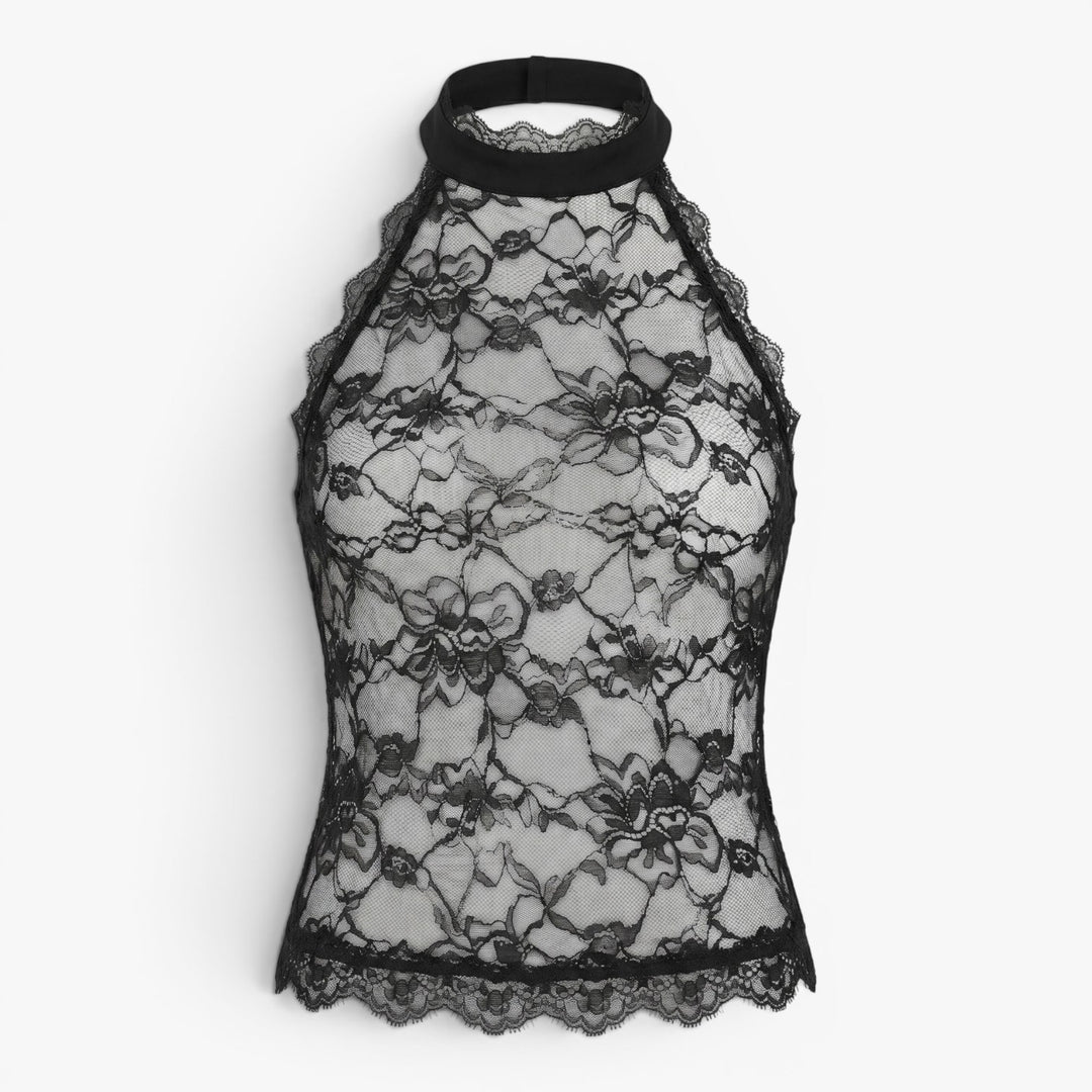 Women's Floral Lace Halter Neck Sheer Top
