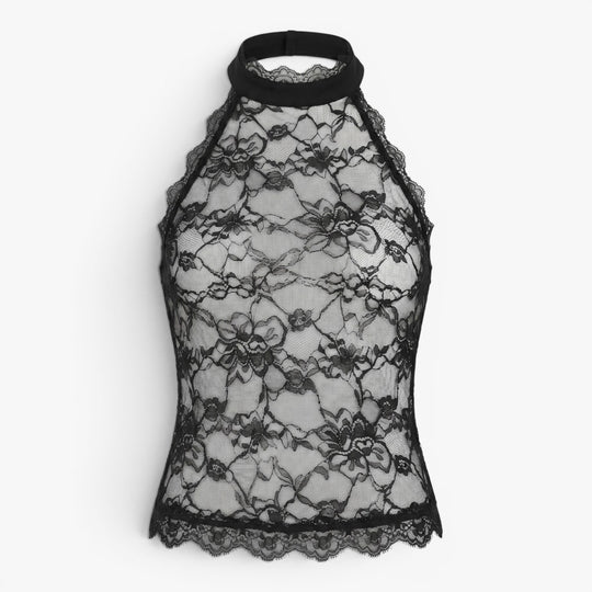 Women's Floral Lace Halter Neck Sheer Top