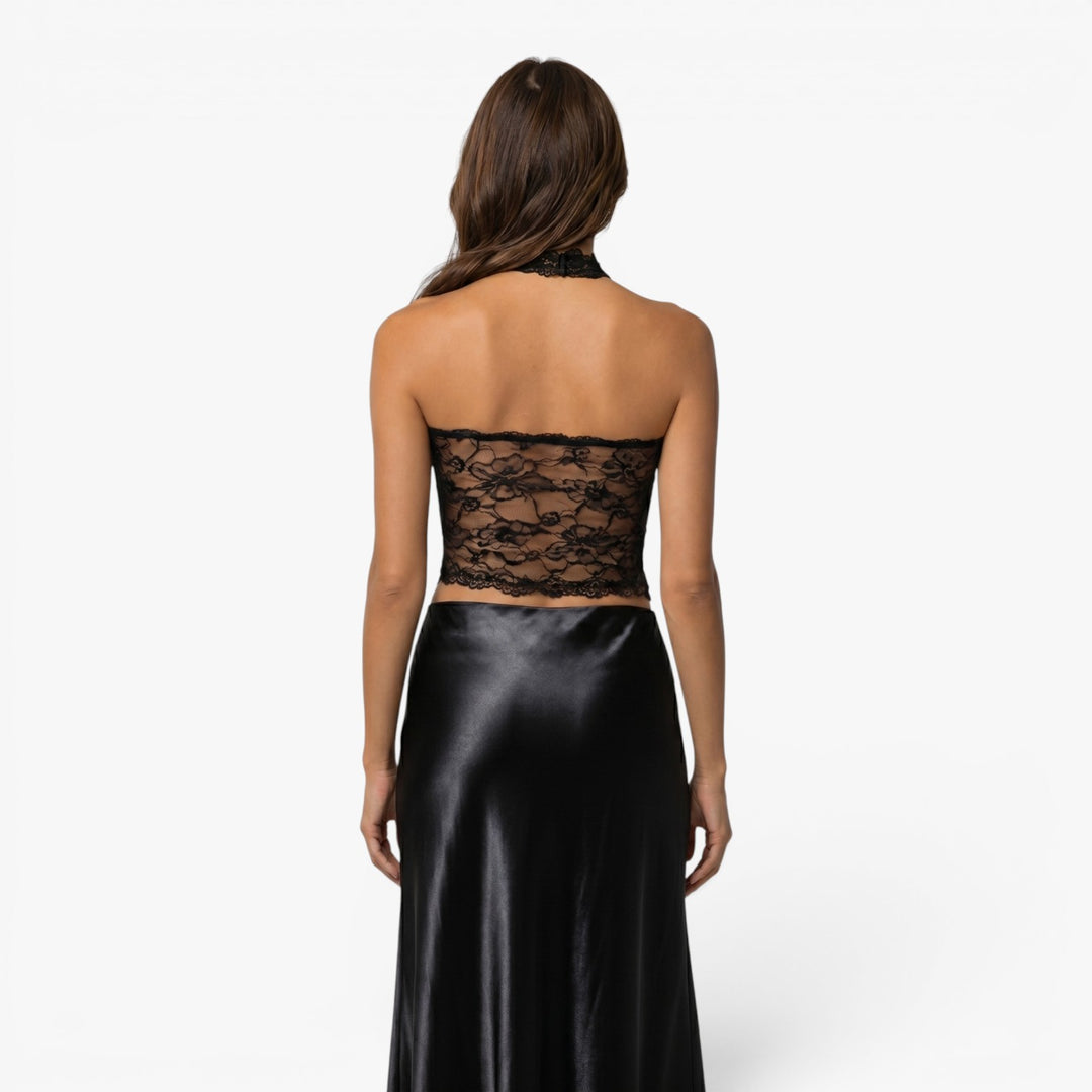 Women's Floral Lace Halter Neck Sheer Top