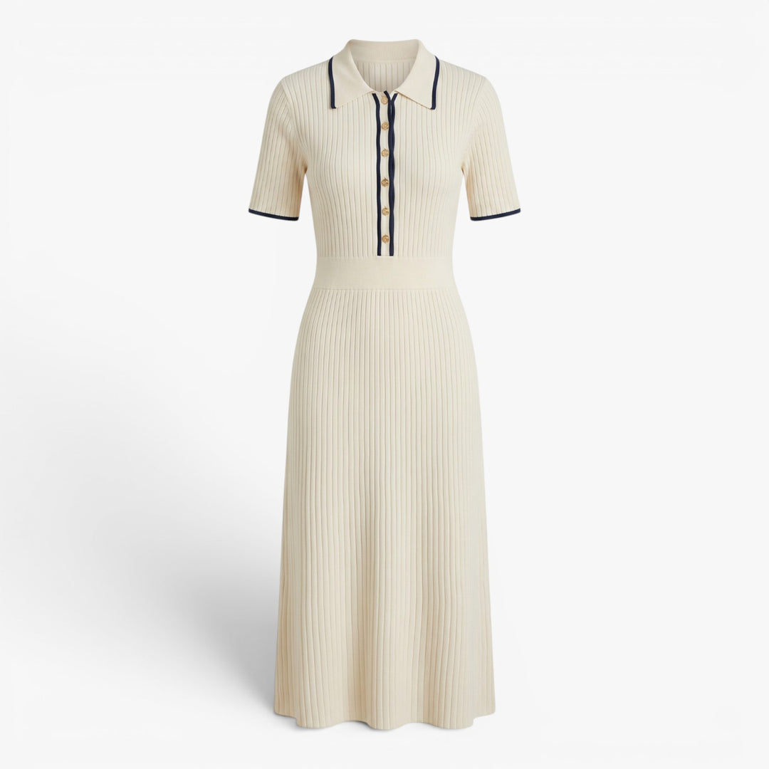 Women's Ribbed Knit Midi Dress with Contrast Trim Details